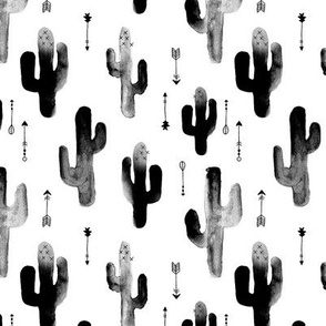 Black and white watercolors ink cactus garden gender neutral geometric arrows cowboy theme