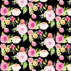 Watercolor Peonies in Pinks + Yellows // Black