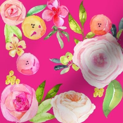 Watercolor Poppies + Peonies // Magenta 