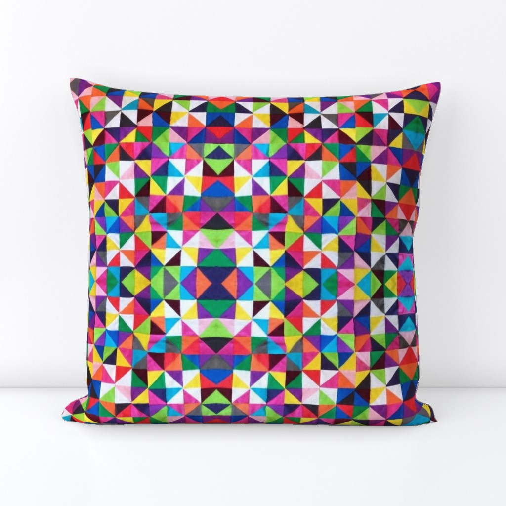 Colorful Cheater Triangle Squares Quilt Print  