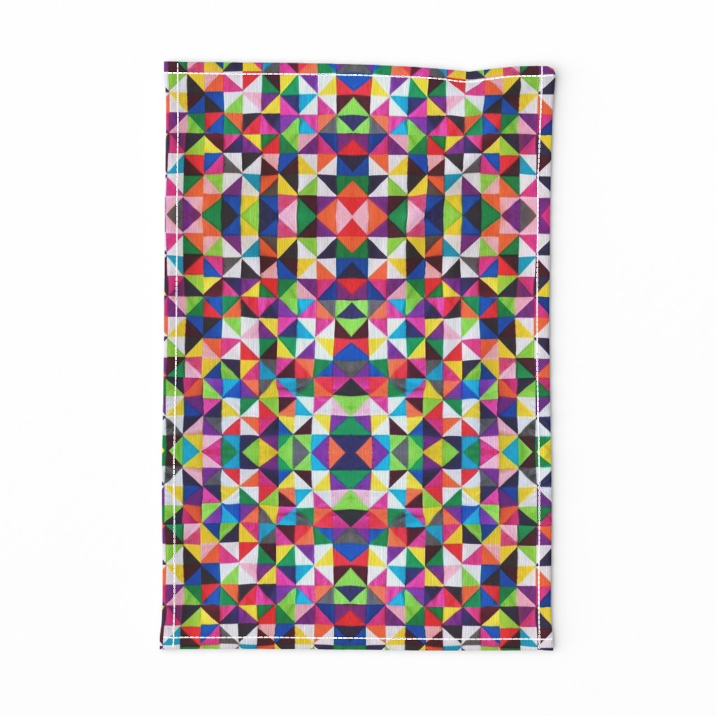 Colorful Cheater Triangle Squares Quilt Print  