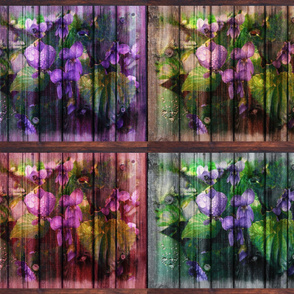 VIOLETS ON WOODEN PLANKS A 4 IN 1 