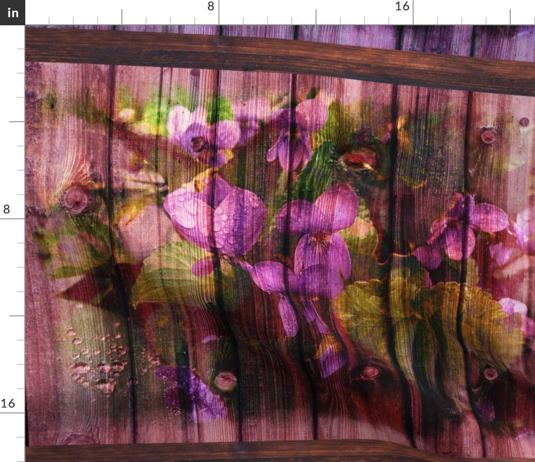 VIOLETS ON WOODEN PLANKS A 4 IN 1 