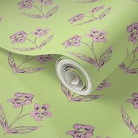 Pansy Garden Pretties on Cool Spring Green - Large Scale