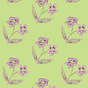 Pansy Garden Pretties on Cool Spring Green - Large Scale
