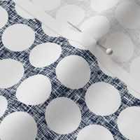 White 1" polka dots on navy + white linen weave by Su_G_©SuSchaefer