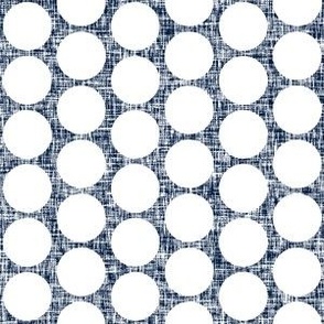 White 1" polka dots on navy + white linen weave by Su_G_©SuSchaefer