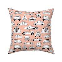 Cool vintage classics cars trendy scandinavian style design retro print for boys and girl peach