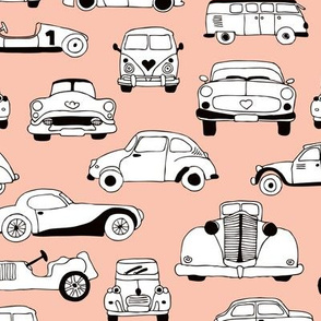 Cool vintage classics cars trendy scandinavian style design retro print for boys and girl peach