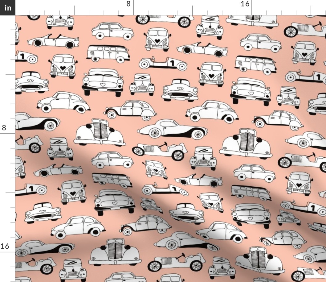 Cool vintage classics cars trendy scandinavian style design retro print for boys and girl peach