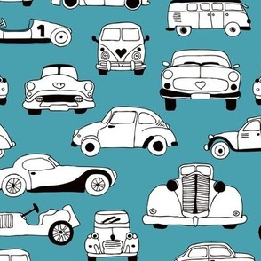 Cool vintage classics cars trendy scandinavian style design retro print for boys and girl blue