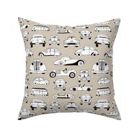 Cool vintage classics cars trendy scandinavian style design retro print for boys and girl gender neutral beige