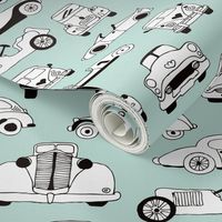 Cool vintage classics cars trendy scandinavian style design retro print for boys and girl mint