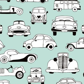 Cool vintage classics cars trendy scandinavian style design retro print for boys and girl mint