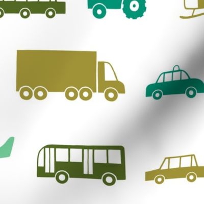 Vehicles in green