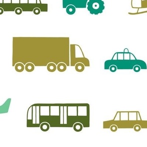 Vehicles in green