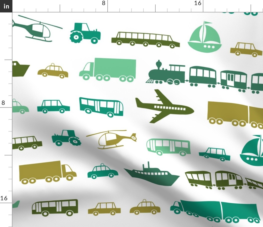 Vehicles in green