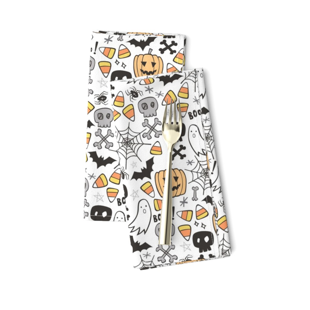 Halloween Doodle with Skulls,Bat,Pumpkin,Spiderweb,Ghost on White