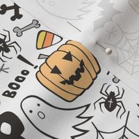 Halloween Doodle with Skulls,Bat,Pumpkin,Spiderweb,Ghost on White