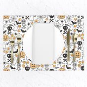 Halloween Doodle with Skulls,Bat,Pumpkin,Spiderweb,Ghost on White