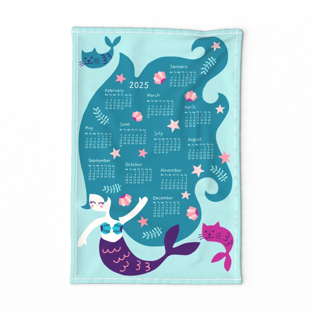 mermaids tea towel calendar 2024