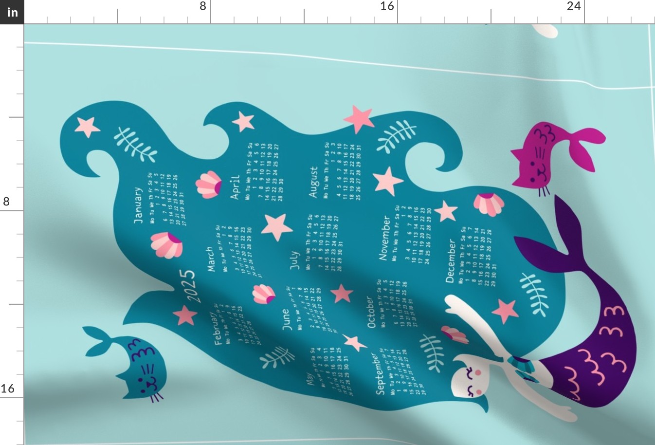 mermaids tea towel calendar 2024