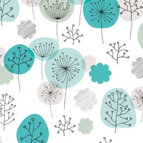 Winter forest garden soft pastels scandinavian plants branches and flower blue mint