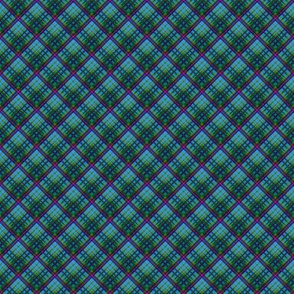  Small - Blue and Green Diagonal Plaid with Pink Accents