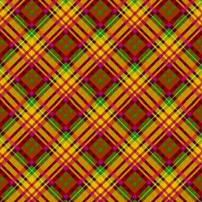 Medium -  Colorful Summer Plaid on the Diagonal in Green - Orange - Red - Yellow - Pink