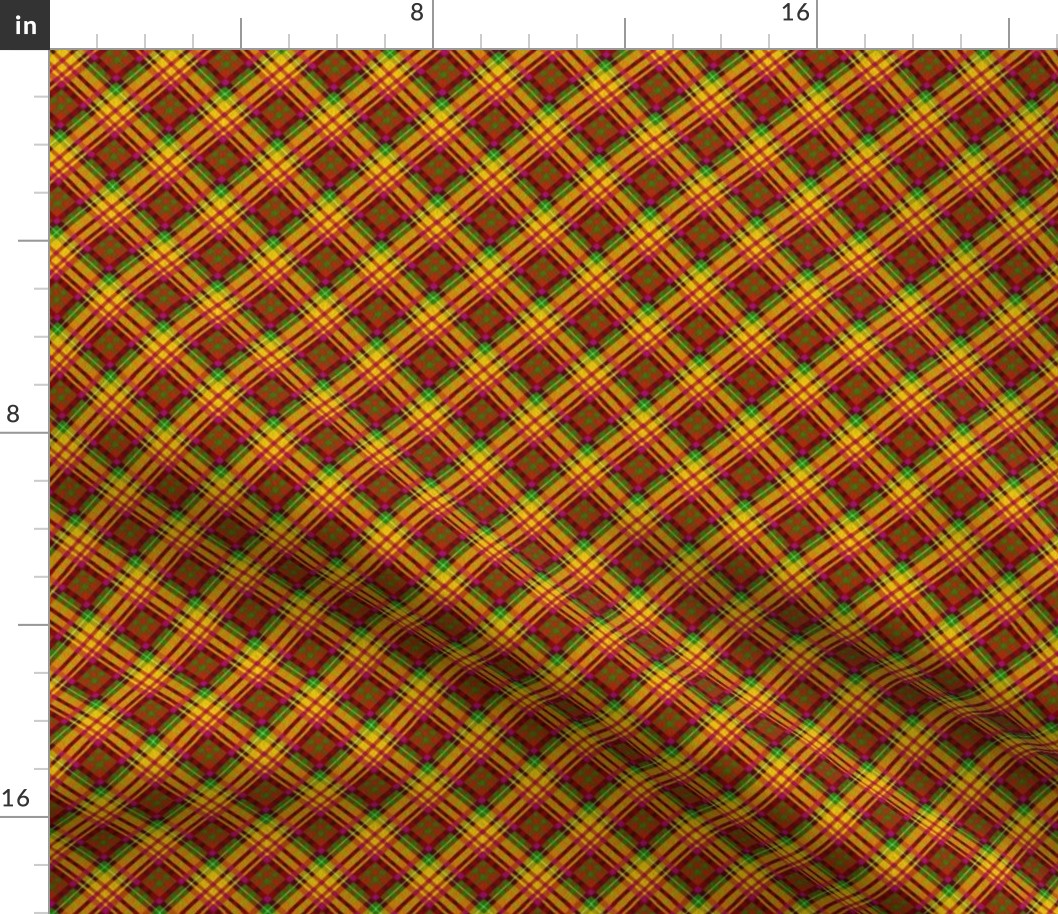 Medium -  Colorful Summer Plaid on the Diagonal in Green - Orange - Red - Yellow - Pink