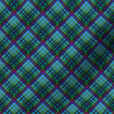 Medium -  Blue and Green Diagonal Plaid with Pink Accents