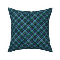 Medium -  Blue and Green Diagonal Plaid with Pink Accents
