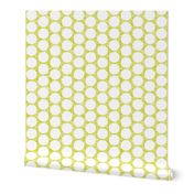 White polka dots on acid yellow linen weave by Su_G_©SuSchaefer 