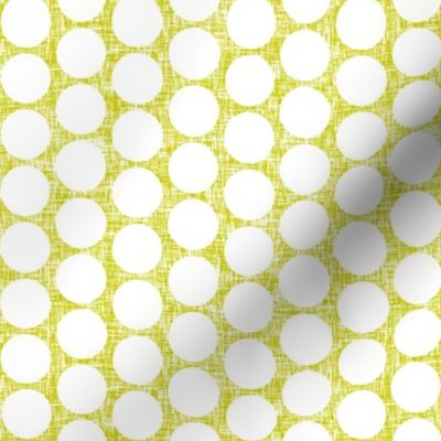 White polka dots on acid yellow linen weave by Su_G_©SuSchaefer 