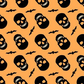 Halloween Skulls and Bats Orange