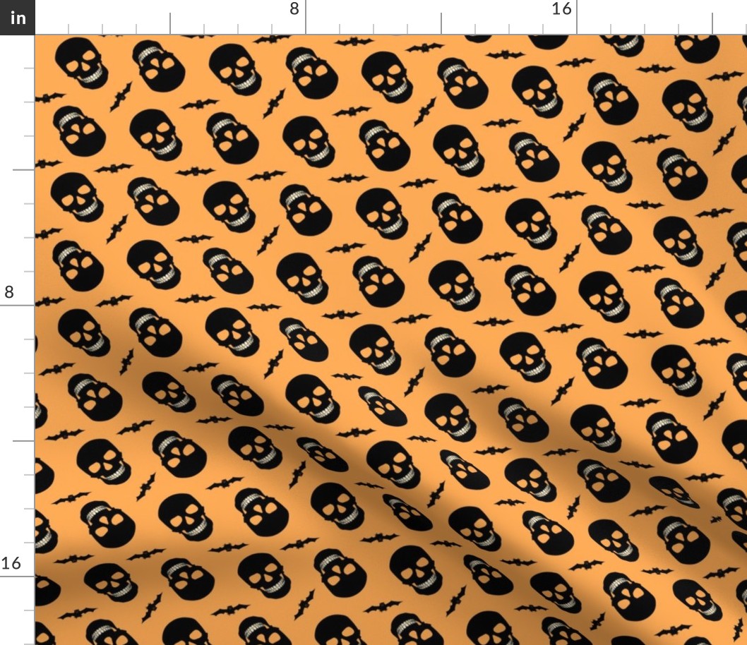 Halloween Skulls and Bats Orange