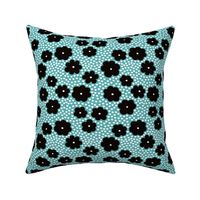 Cool scandinavian style abstract flowers dots and spots brush memphis garden summer blue black and white