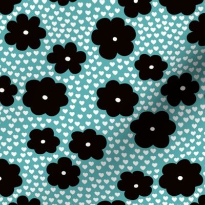 Cool scandinavian style abstract flowers dots and spots brush memphis garden summer blue black and white