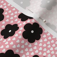 Cool scandinavian style abstract flowers dots and spots brush memphis garden summer pink black and white
