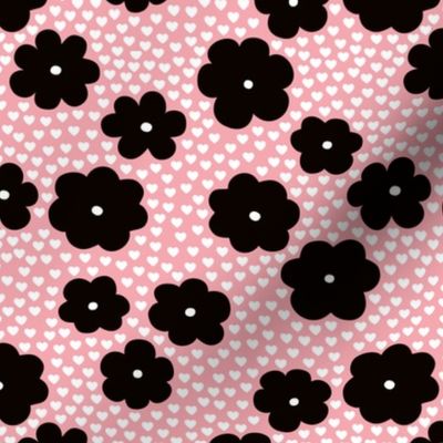 Cool scandinavian style abstract flowers dots and spots brush memphis garden summer pink black and white