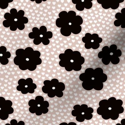 Cool scandinavian style abstract flowers dots and spots brush memphis garden summer beige black and white