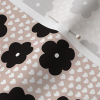 Cool scandinavian style abstract flowers dots and spots brush memphis garden summer beige black and white