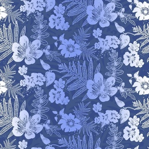 Laua'e Floral Damask White on Indigo 200