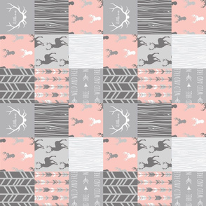 3” Wholecloth Quilt - coral and grey patchwork deer ROTATED 