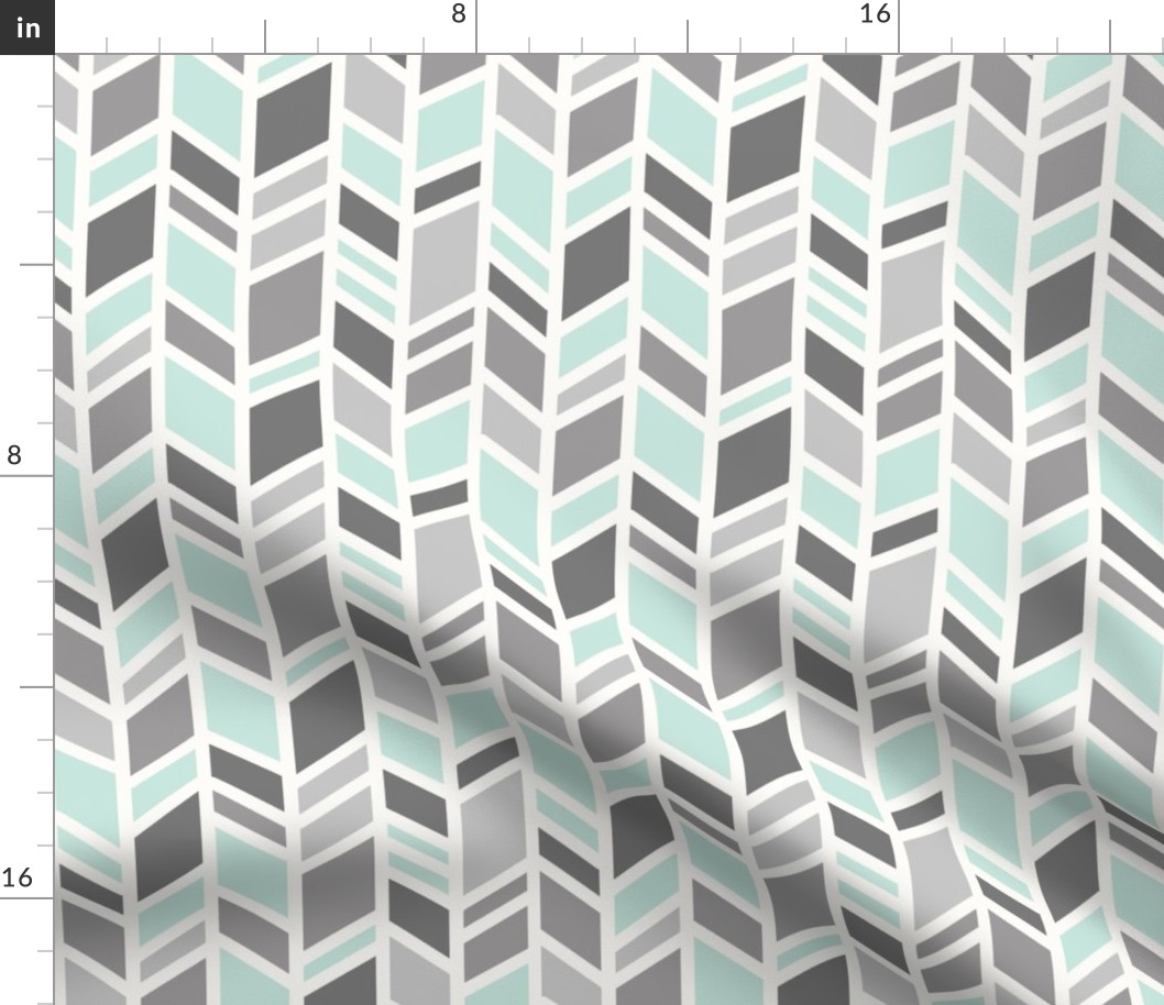 crazy herringbone - mint,grey, ivory