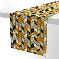 Mosaic Herringbone - Native Desert- navy, mustard, mint, tan, cream