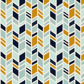 Herringbone Multi - navy, gold, mint, ivory - Desert