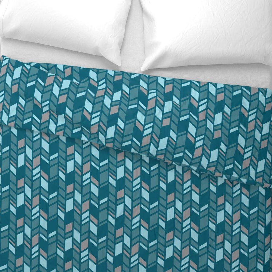 Mosaic Herringbone - teals and grey