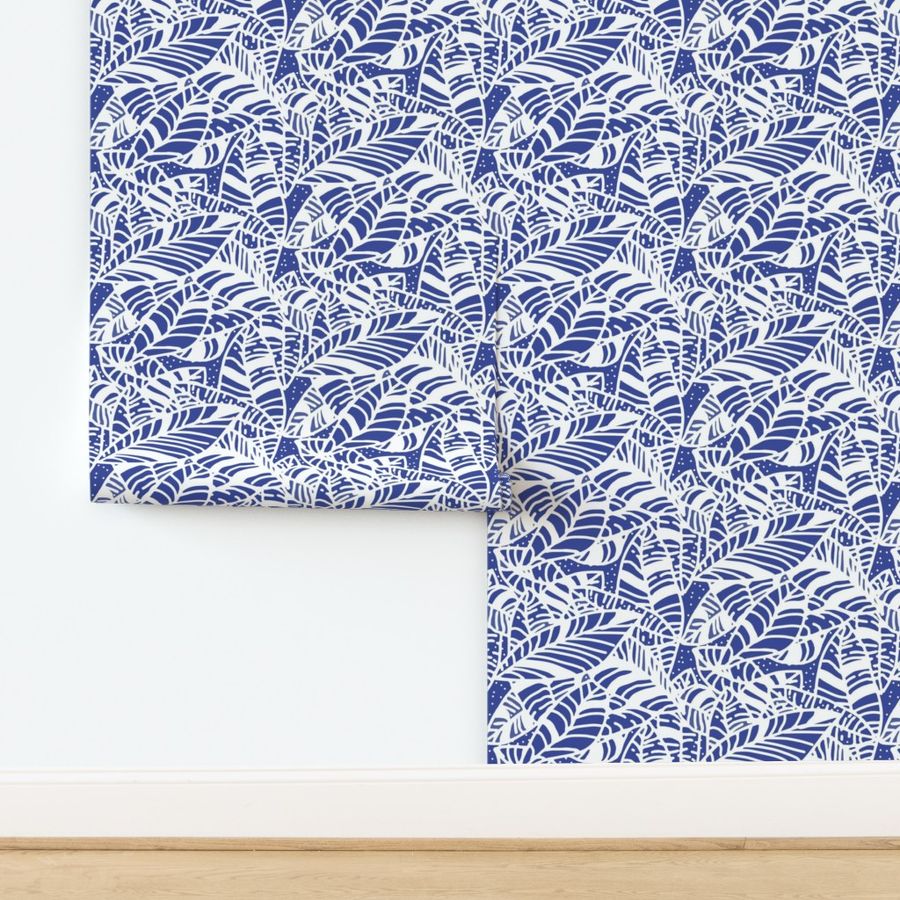 Indigo White Batik Leaves - Medium 333