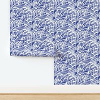 Indigo White Batik Leaves Medium 13.5in